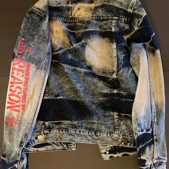 Reason Jean Jacket Beautiful Distressed Jean Jacket Men size M - Picture 3 of 5